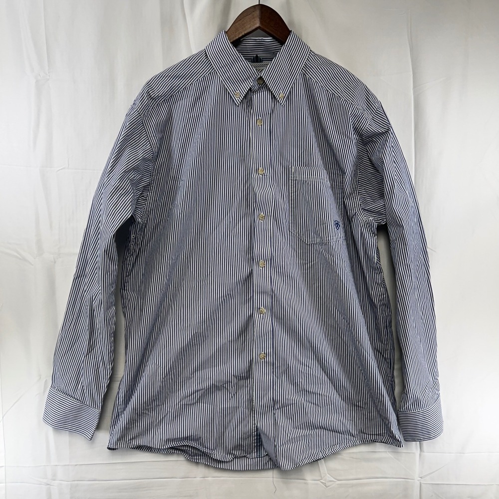 Ariat Pro Series Button Down Mens Large Blue White Striped Vented Long Sleeve